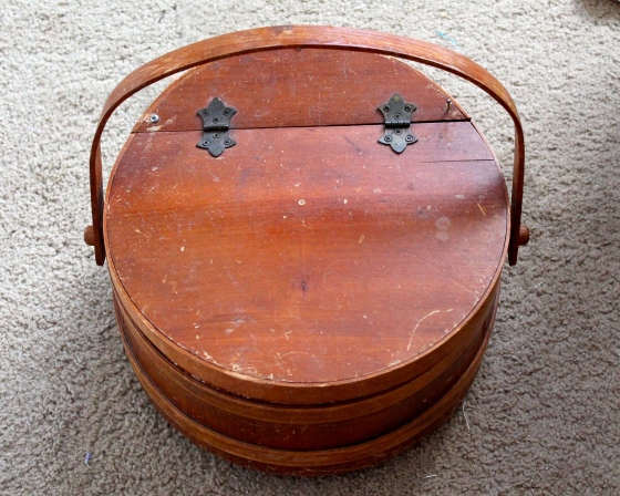 Old wooden circular sewing box before update